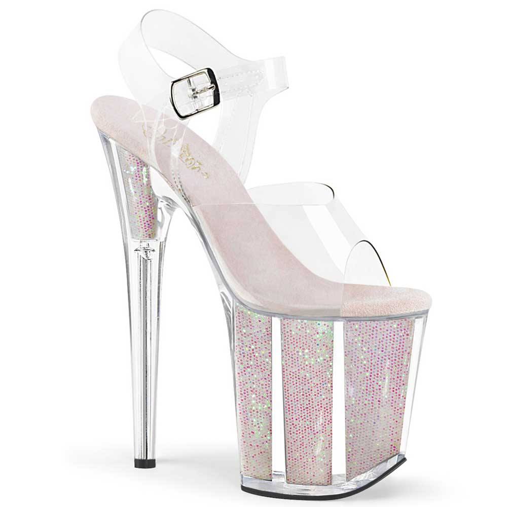 Pleaser - FLAMINGO808G Sandale à bride à la cheville, Pole dance chaussures - Chaussures de pole dance - Transparent/Rose Product image